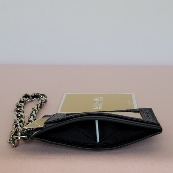 MICHAEL KORS Jet Set Small ID Pebbled Leather Chain Card Holder Case- Black⭐ - Picture 15 of 16